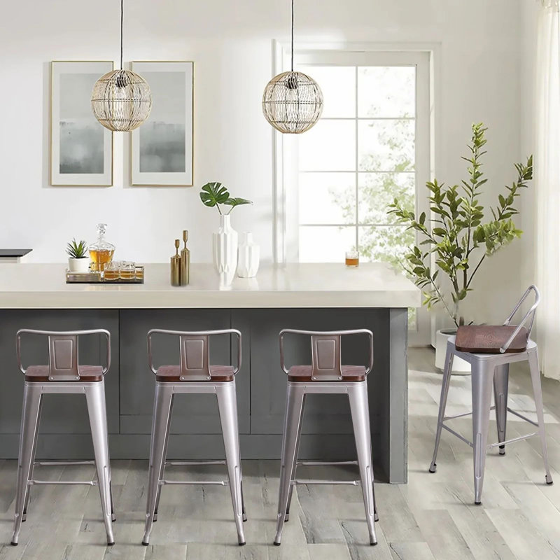 Divya Swivel Counter Stool with Metal Frame, Brown/Silver, Bar Stool (30” Seat Height)