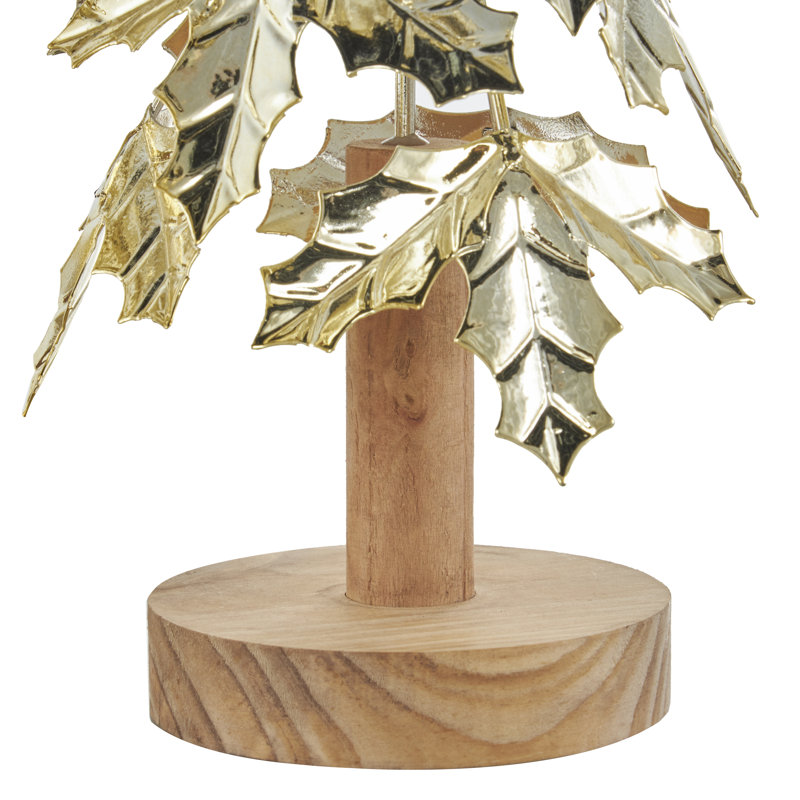 Jazmyn Metal Layered Branch Tree Decorative Christmas Sculpture with Wooden Base and Star Topper Set