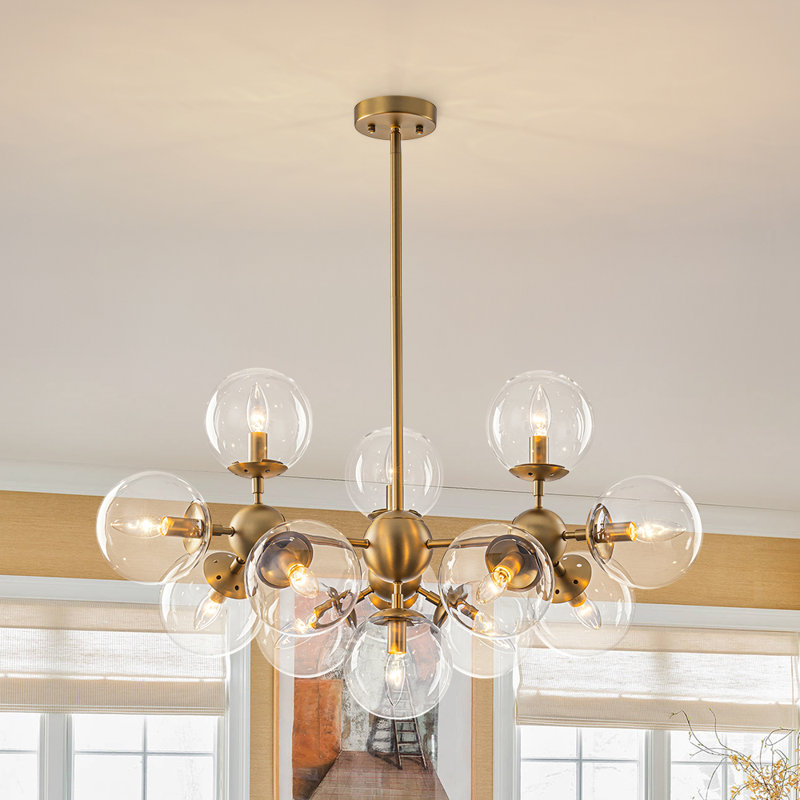 Bold Modern 13-Light Cluster Clear Glass Chandelier