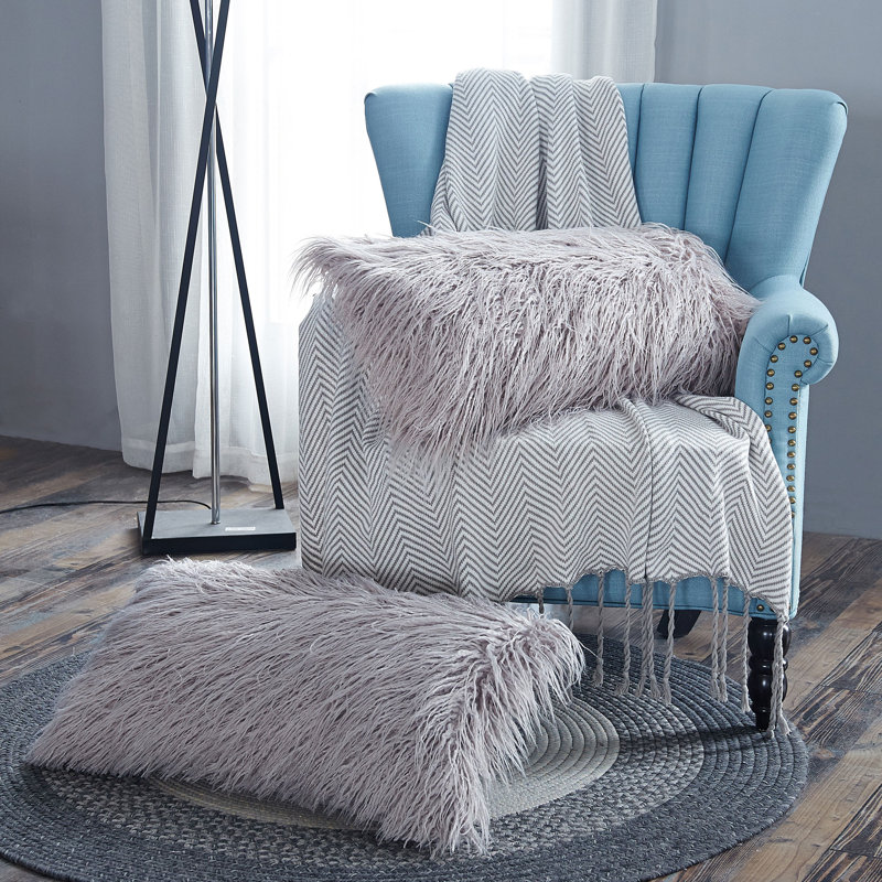 Rectangular Lumbar Cushion Cover, Silver Cloud