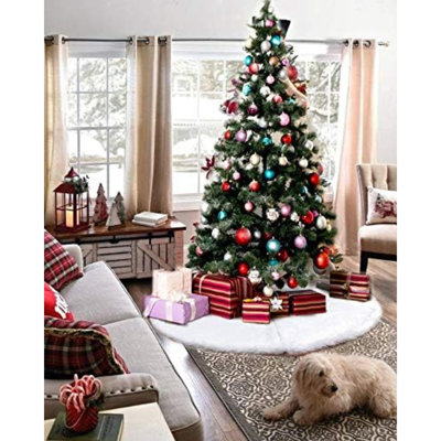 Jupe d'arbre de Noël en fausse fourrure de 48 pouces Jupe en peluche blanche pour fête de Noël