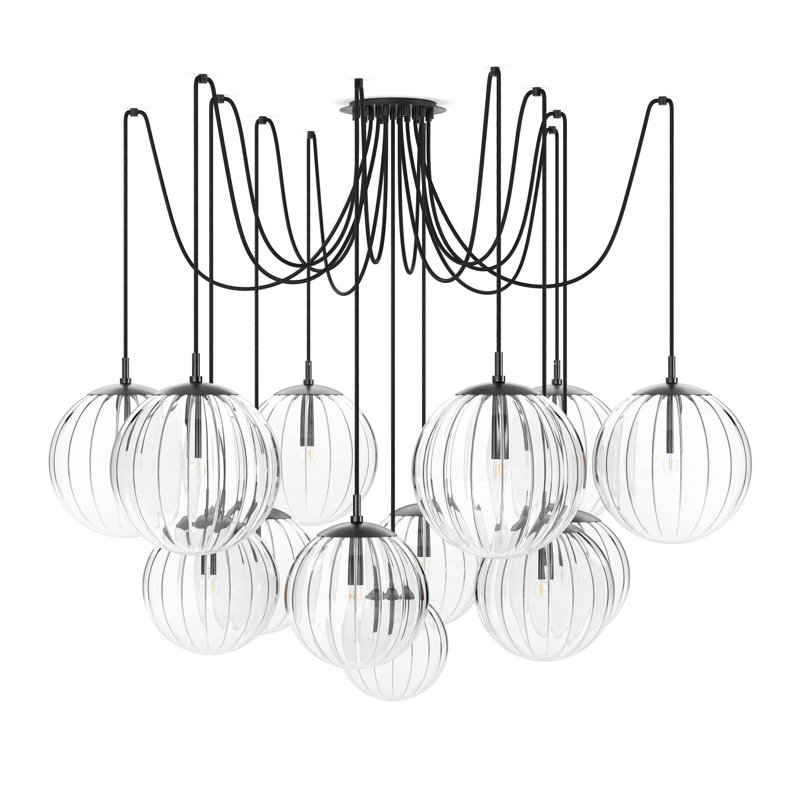 Spider 13 - Light Chandelier, Clear Ribbon Glass, Black Gunmetal