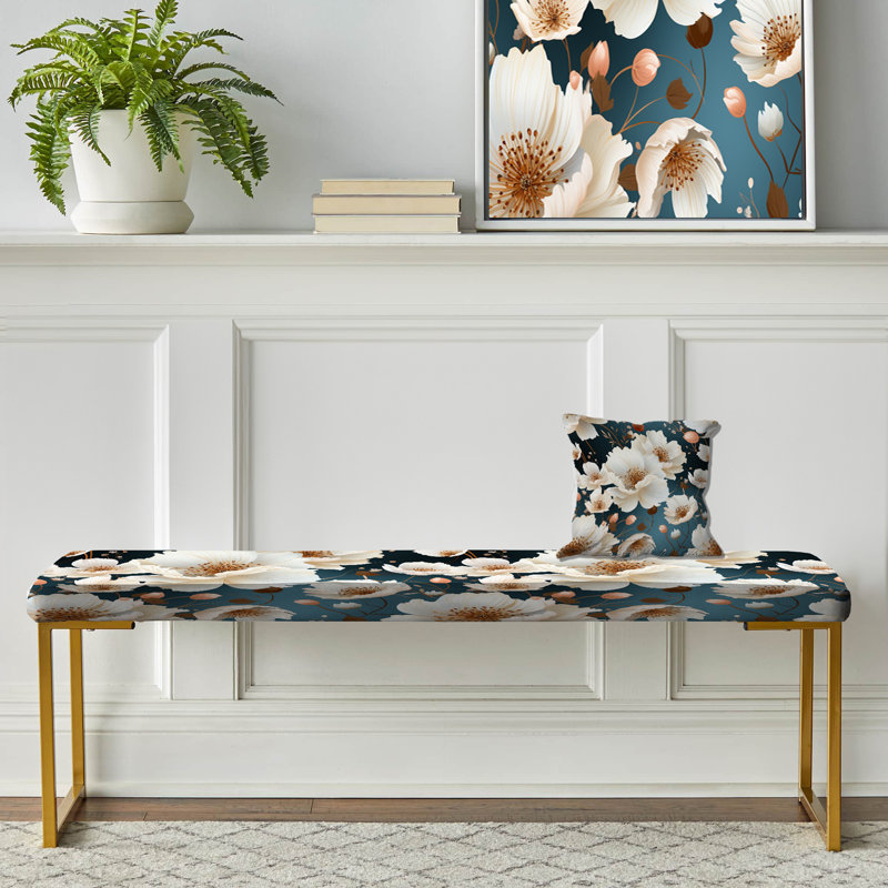 Banc rembourré or, Mystic White Floral Splendour