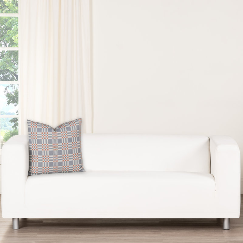 Coussin décoratif à imprimé modulaire, Plumes, Bleu, Carré 26 po