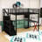 Metal Loft Bed with Wardrobe, Storage Staircase and LED Light