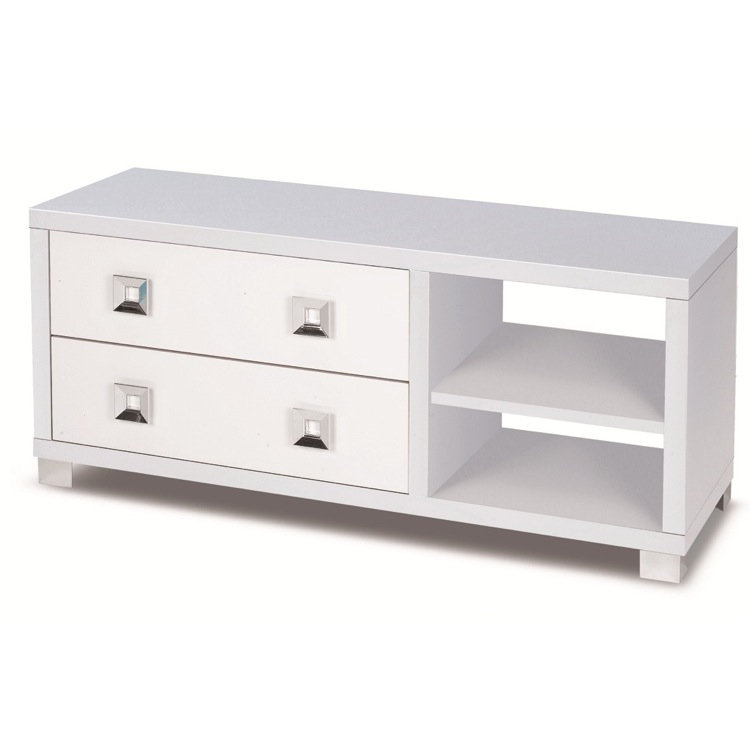 Commode décorative 2 tiroirs Double, Blanc lustré