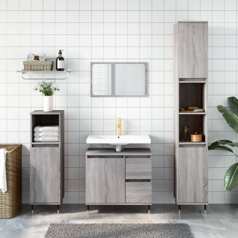 Llorente Bathroom Storage Furniture Set, Grey Sonoma