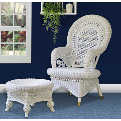 Sperry Rattan Arm Chair and Round Ottoman