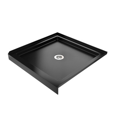 DreamLine SlimLine 36 inch D x 36 inch W x 2 3/4 inch H Single Threshold Black Alcove Shower Base with 2 inch Polished Nickel Center Round Drain