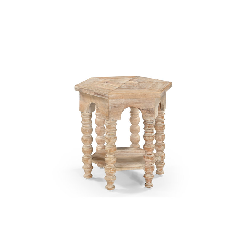 Lampe de table en bois massif sculpté à la main Scarlatti Valencia avec plateau hexagonal