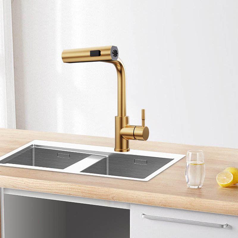 Kitchen Faucets With Pull-Down Sprayers Sink Faucets With Single Hole Handle Modern Faucets, Gold