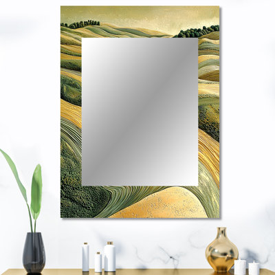 «Green Ploughed Earth Abstract Landscape III - Farm La Mirror», miroir mural traditionnel unique, impression d'art en métal
