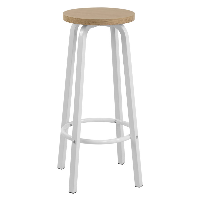 Hayesville Counter Stool with Metal Frame, White, Light Oak