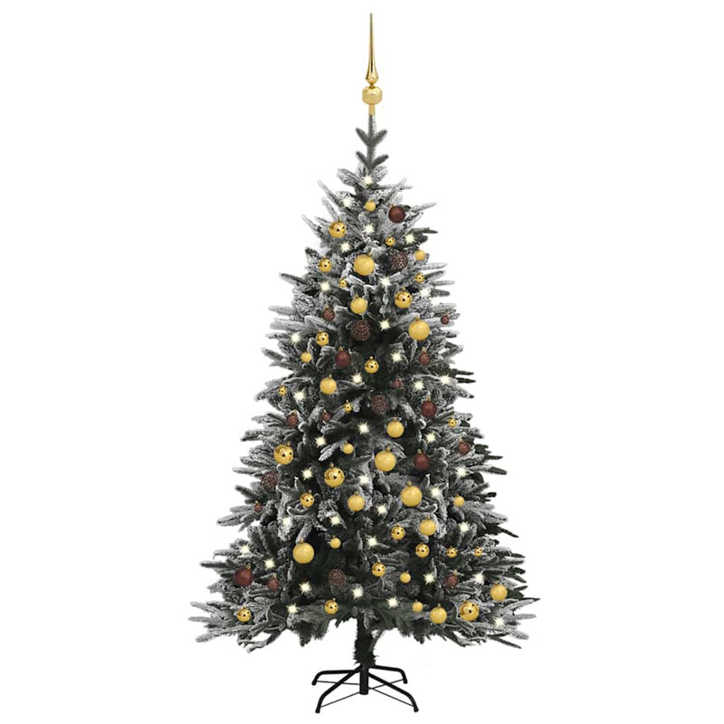 Arbre de Noël artificiel vert, blanc, gris en acier PVC et plastique multicolore, Vert / argent / doré