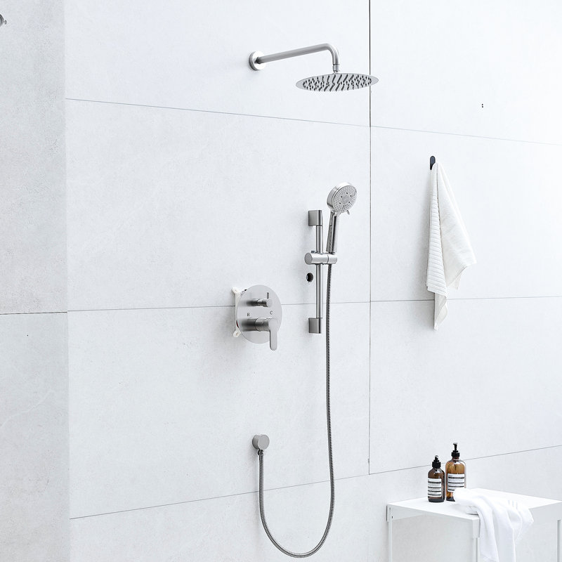 Pomme de douche 10 pouces avec robinet à main à 5 jets - noir mat et barre coulissante pour système de robinets de salle de bain