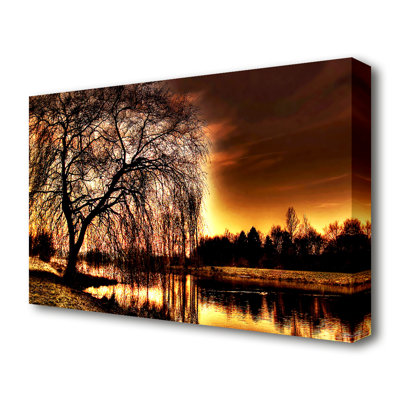 Sunset Tree Lake - Wrapped Canvas Print