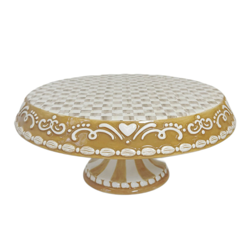 Mocha Check Gingerbread Pedestal Platter, Large