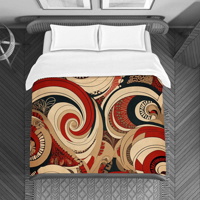 Housse de couette , Housse de couette pour grand lit, Rouge / beige abstrait