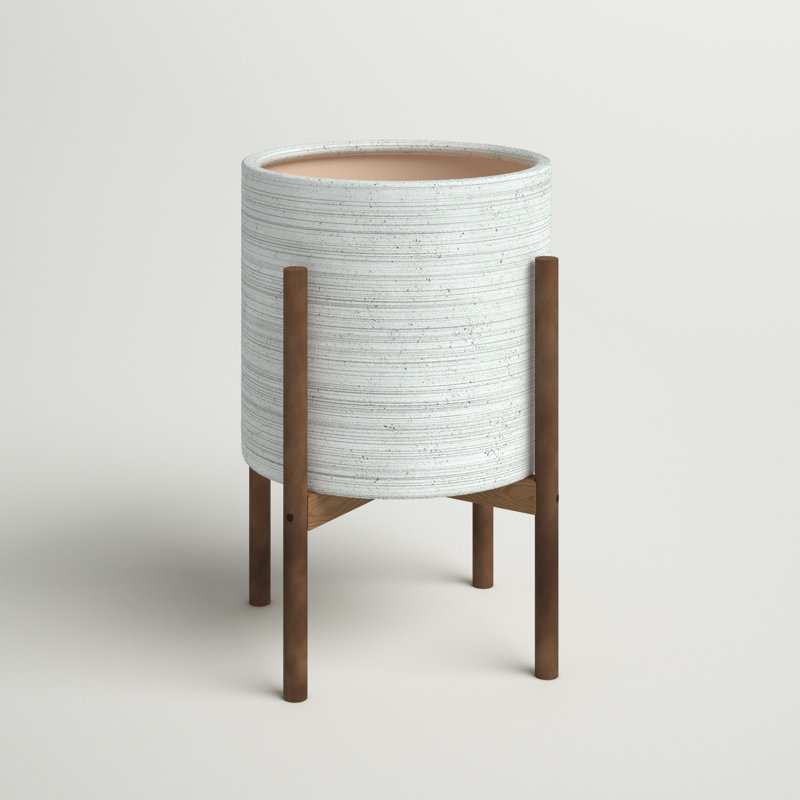Valence Handmade Pot Planter, Gray/Dark Walnut