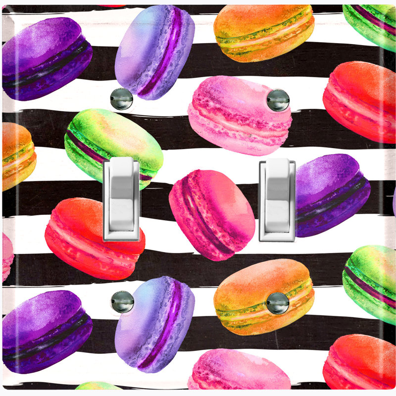 Colorful Macaron Treat Stripes Patterned 2 - Gang Toggle Light Switch Standard Wall Plate