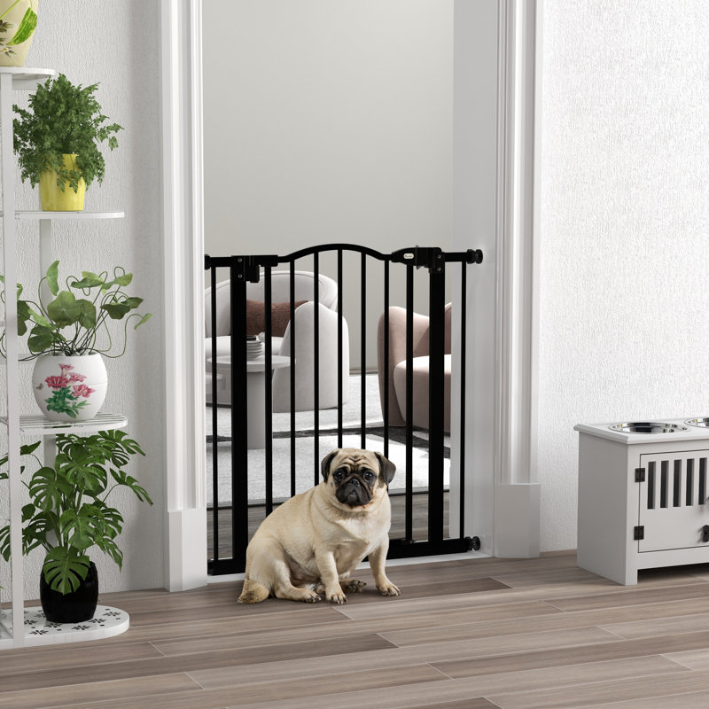 Pressure Mounted Pet Gate With Door, Black, 78" H x 80" W x 3.5" D