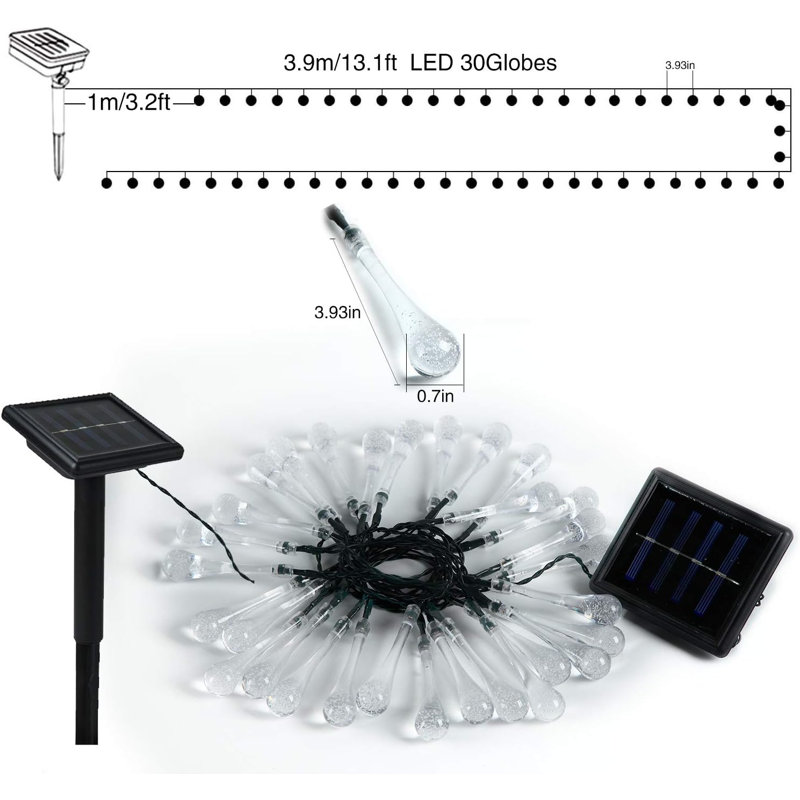 Les guirlandes de lumières solaires Holiday Aisle®, les guirlandes lumineuses extérieures imperméables de 13 pi et 30 lumières à DEL, conviennent aux fêtes de Noël, d'Halloween et autres (paquet de 2)