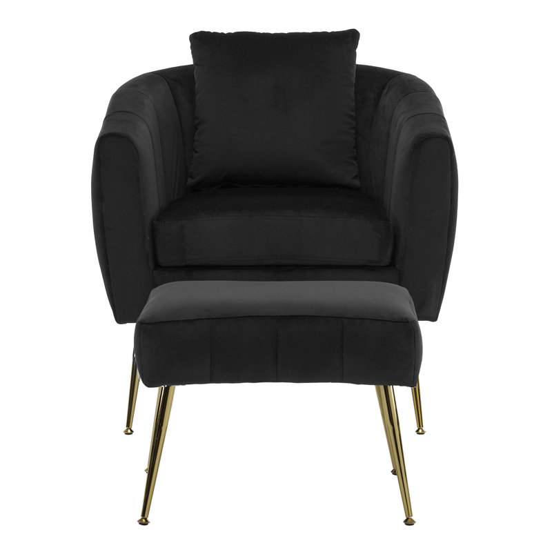 Fauteuil d'appoint en velours citrouille l 28 po d'intérieur avec repose-pieds, Velours noir