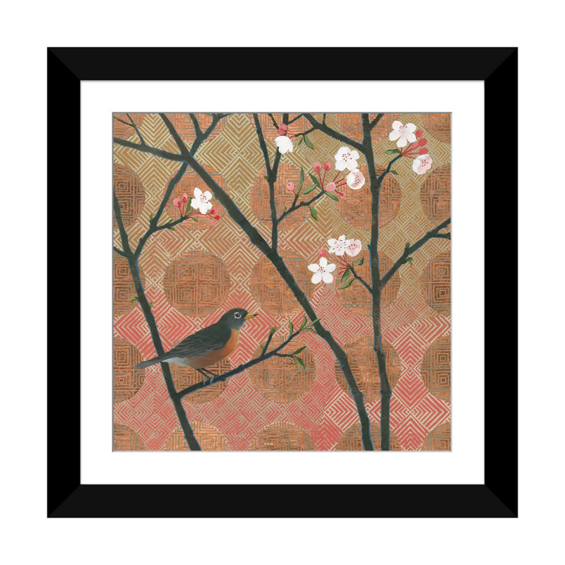 « cerise fleurs ii », impression sur toile tendue, H 16 po x l 16 po x P 1 po, Papier d'art encadré noir, Blanc
