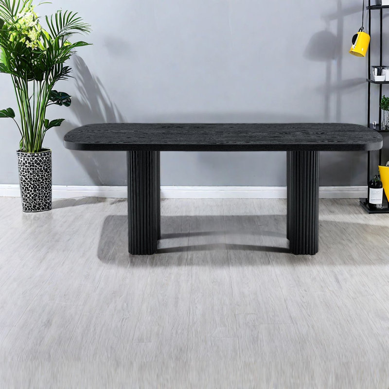 Spacieuse table de salle à manger en MDF noir, colonne romaine pour un décor moderne