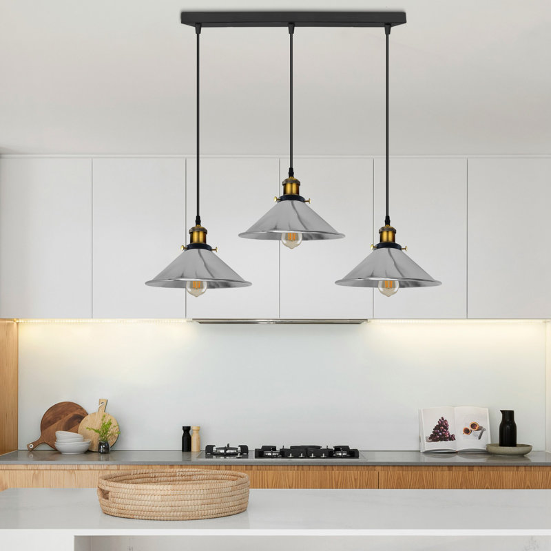 Modern Industrial Latshaw 3-Light Island Cone Ceiling Pendant – Adjustable Lighting for Kitchen & Dining Rooms by Mercury Row