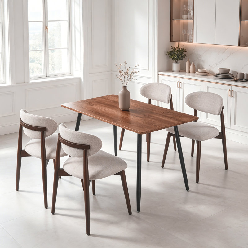 Set Of 4 Dining Chair, Upholstered Dining Chairs With Curved Back And Solid Legs