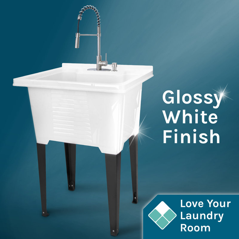 21.5'' L x 25'' W White Freestanding Laundry Sink with Faucet, Stainless Steel