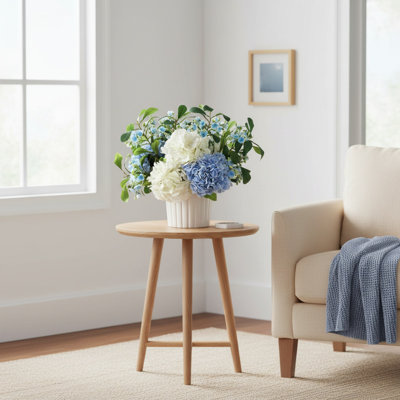 Hydrangea and Budding Stem Arrangement in Decorative Vase