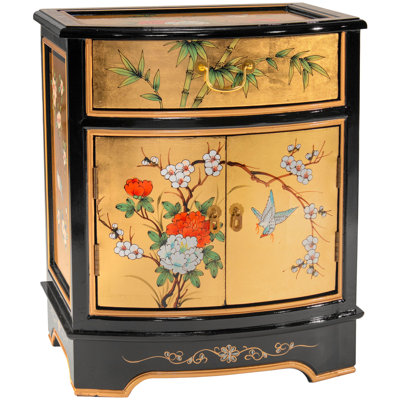 Table de bout en laque dorée - oiseaux et fleurs