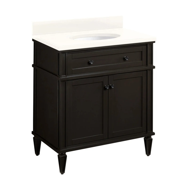 Ensemble de meuble-lavabo simple 30 "avec lavabo encastré ovale Elmdale, Quartz blanc arctique, 8 po, Noir anthracite