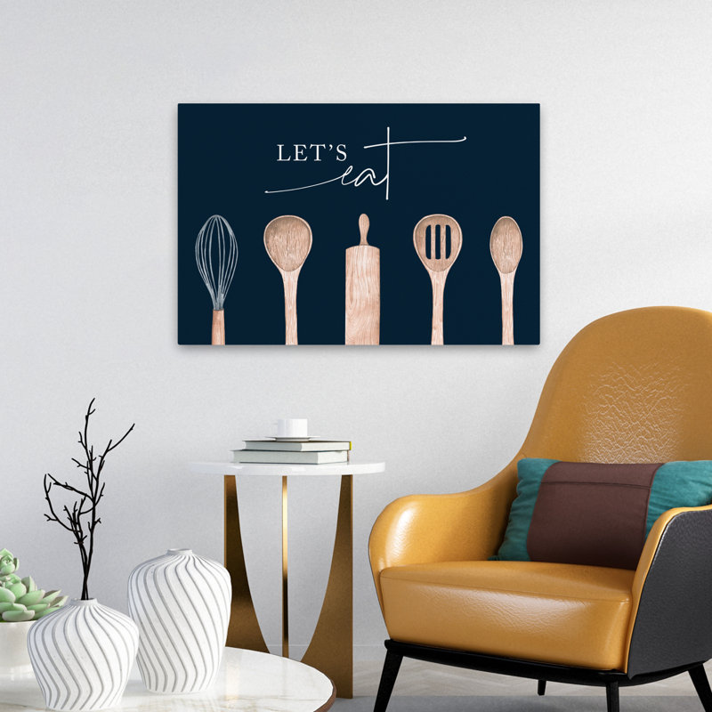 «Let's Eat - Contemporary Kitchen Decor Lets Eat Quote Ustensiles en bois», H 16 po x l 24 po