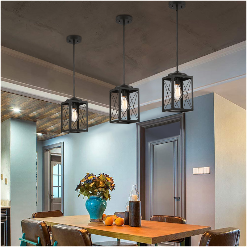 Gracela 1 - Light Lantern Rectangle Pendant, Brown/Black, 62.25" H x 6.5" W x 6.5" D