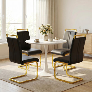 Modern Round Dining Set With 4 Pu Leather Chairs