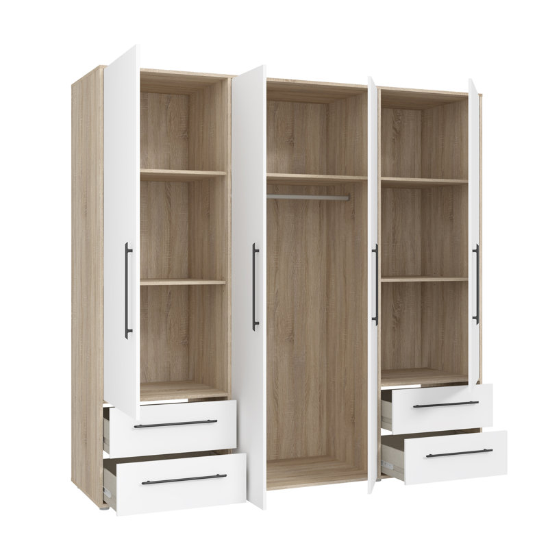 Minija 4 Door Manufactured Wood Wardrobe, Sonoma Oak/White