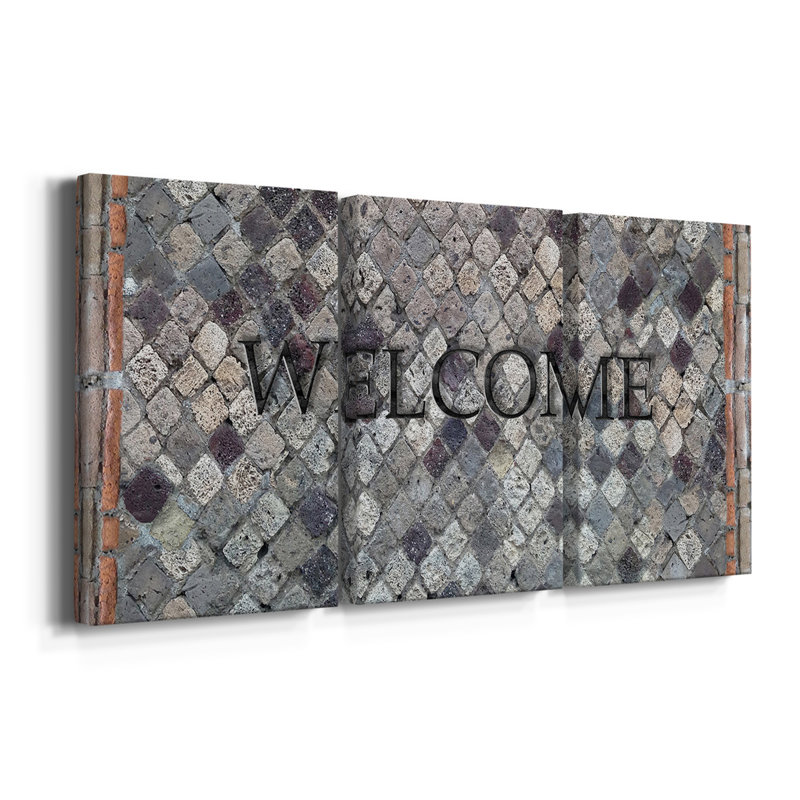 Pompéi Welcome - toile tendue avec châssis de qualité supérieure - prête à être accrochée, H 18 po x l 36 po x P 1 po