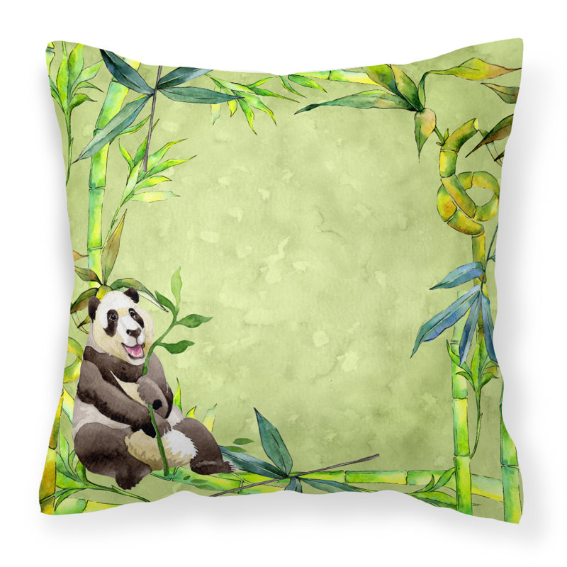 Coussin intérieur/extérieur avec un ours et un bambou panda, 18 po x 18 po