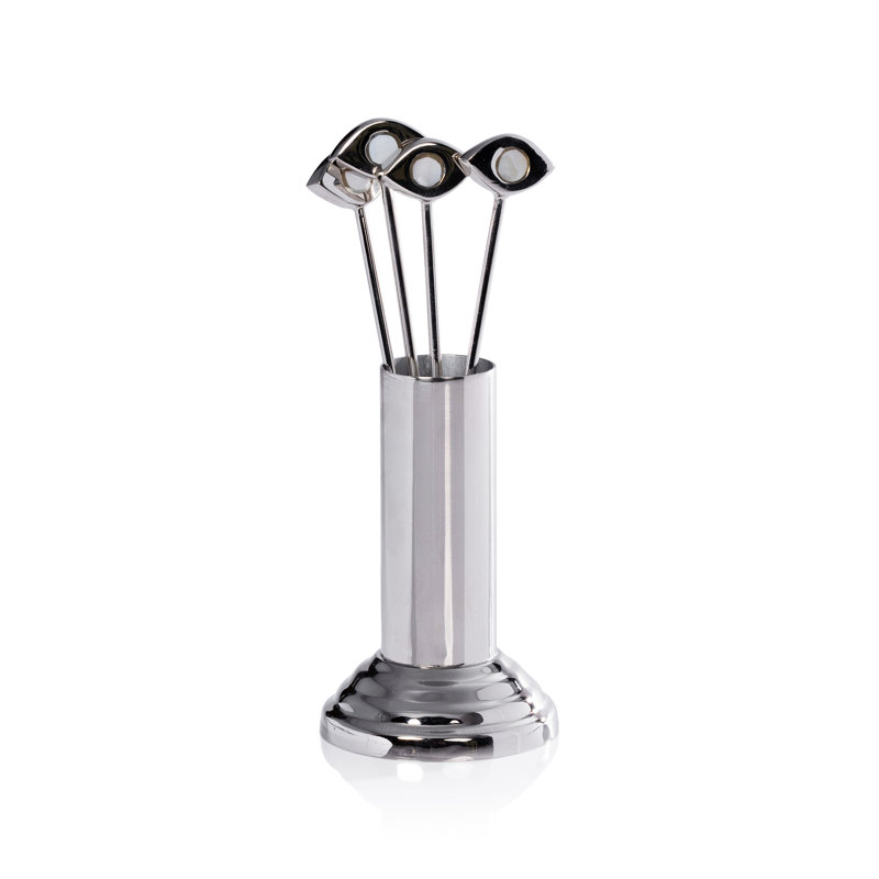 Ensemble de 4 pièces de cocktail avec support Evil Eye, Nickel