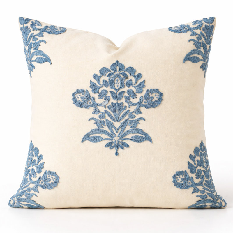 Housse de coussin décoratif à médaillon indigo 18 po x 18 po - Housse de coussin décorative en mélange de coton rétro bleu