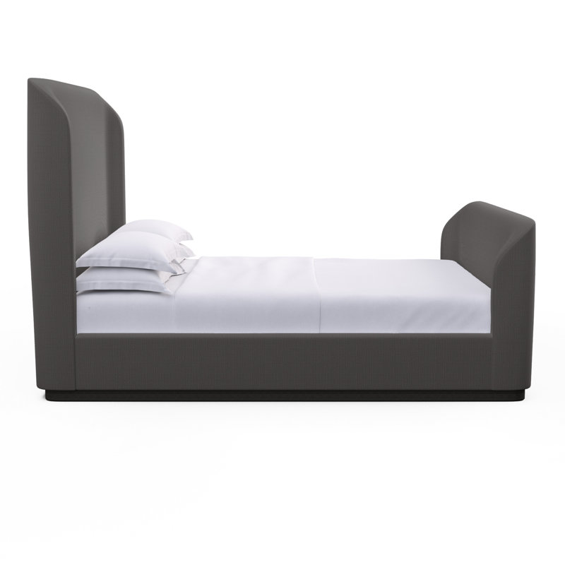 Barrow Upholstered Wingback Bed, Full, Box Weave Linen Graphite, Weathered