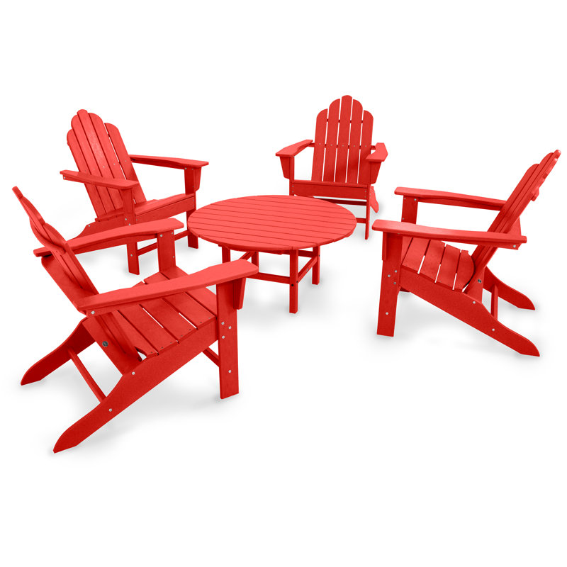 POLYWOOD Long Island Adirondack 5-Piece Conversation Group, Sunset Red