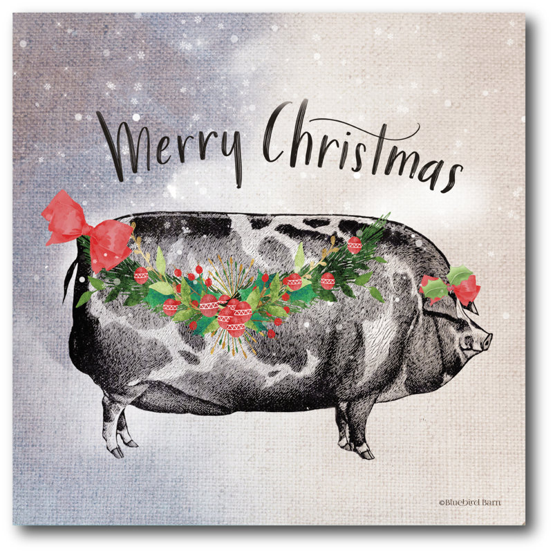 Reproduction d’art sur toile « vintage Christmas be Merry Pig », H 30 po x l 30 po x P 1,5 po