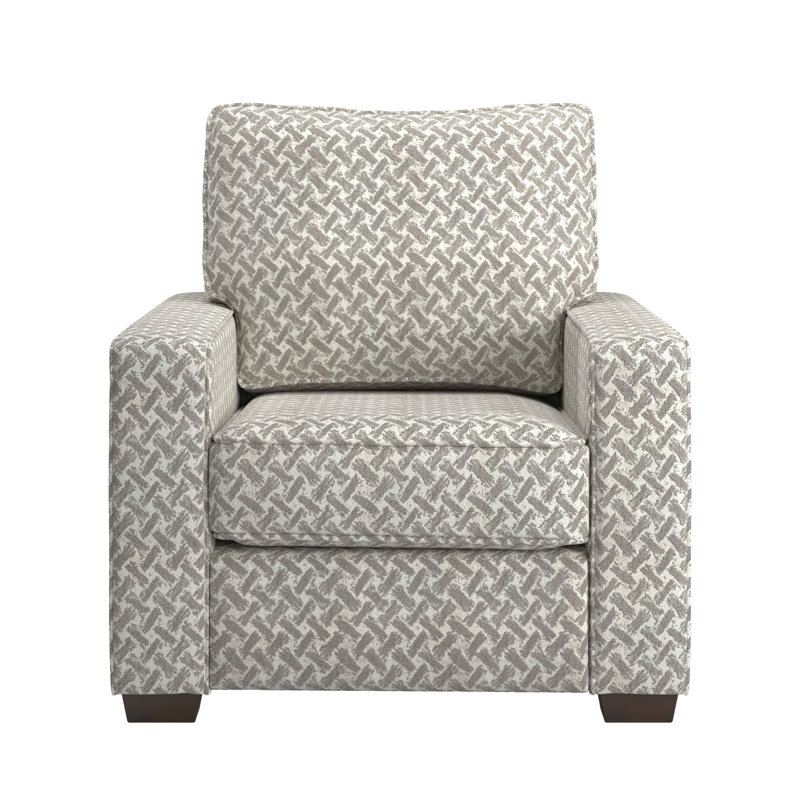 Beaulah Modern Fabric Upholstered Square Arm Living Room Chair, White/Gray Fabric