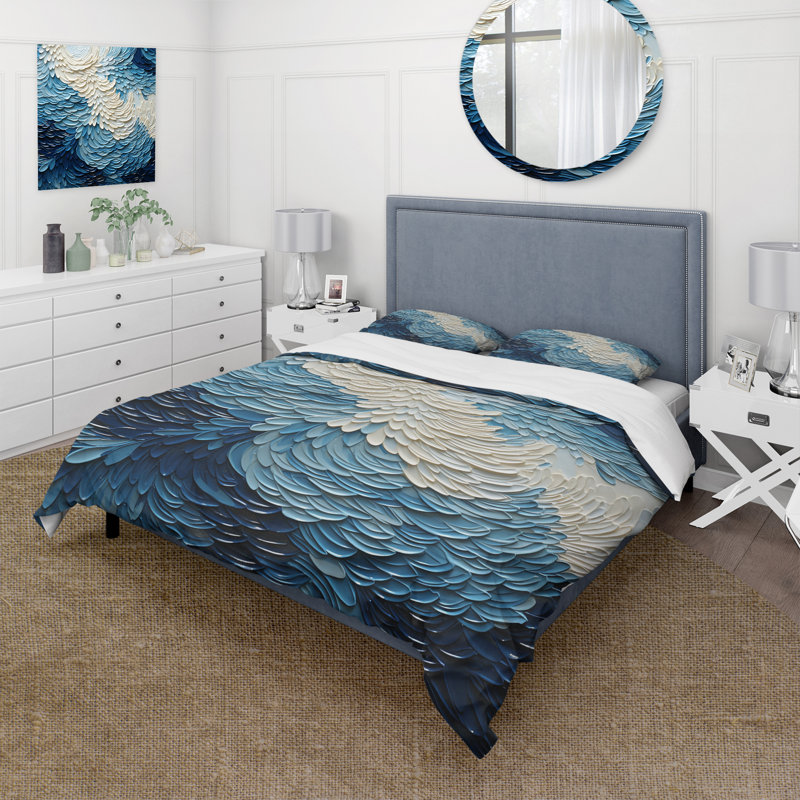 Ensemble de housse de couette bleu et blanc Modern Waves Of The Coast III - Coastal Minimalisme