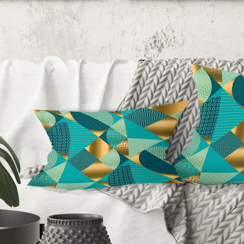 Coussin Gold and Blue Dynamics II - Mid-Century Modern