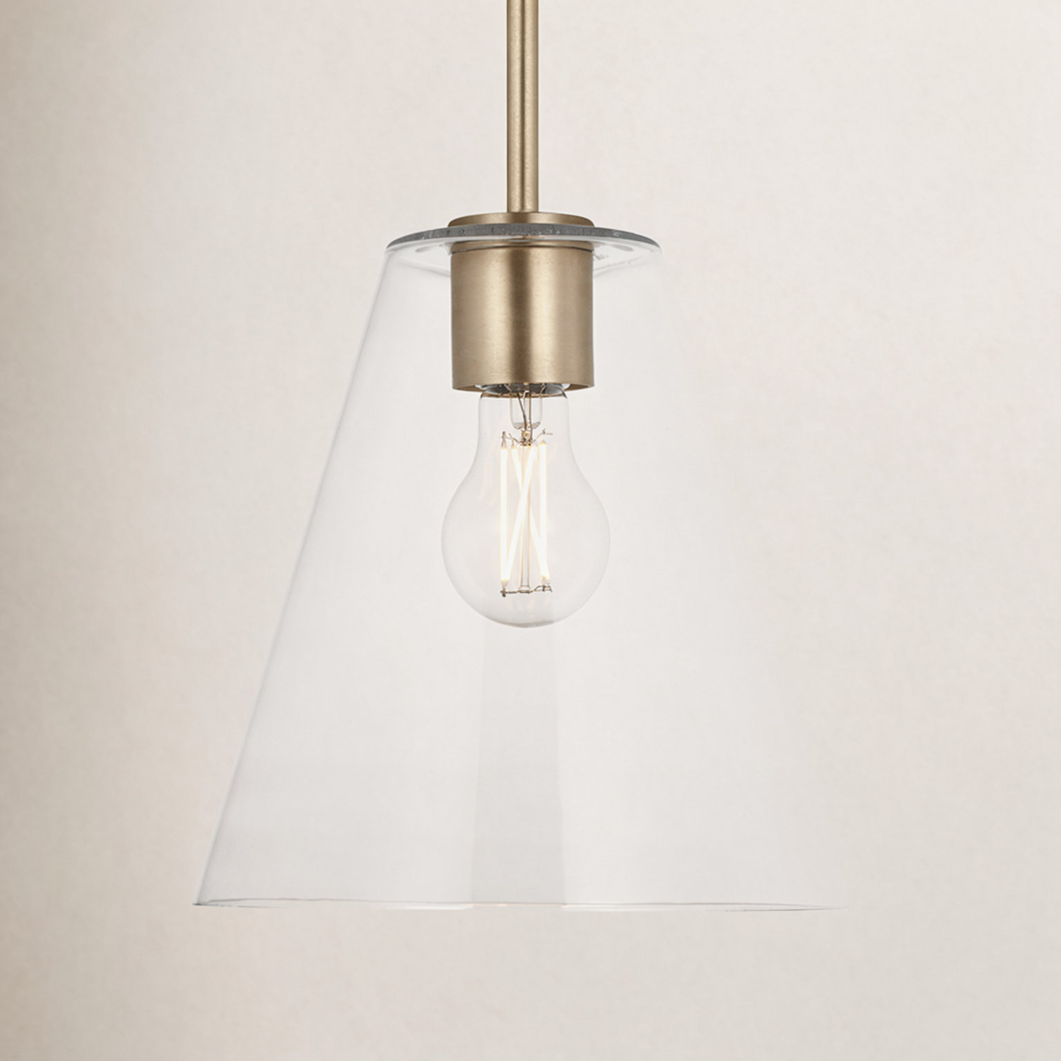 Hayden Dimmable Glass Cone Single Pendant Light, Clear, Satin Brass